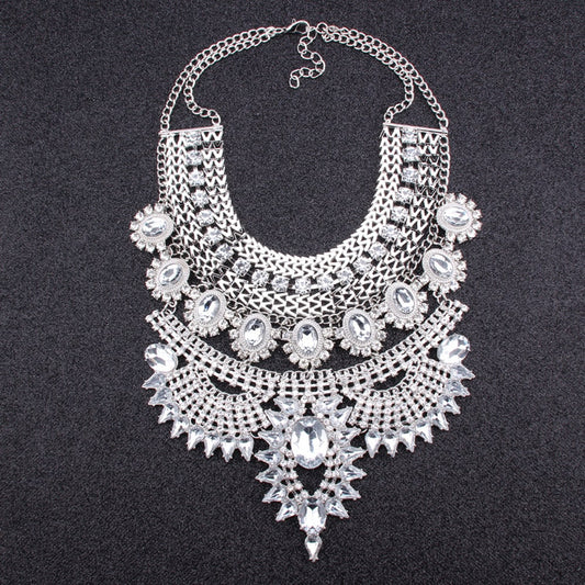 Exaggerated Metal Vintage Diamond Large Jewel Necklace  Material: Alloy Chain Style: Box Chain Extension Chain: Below 10Cm KMT1035F63F7