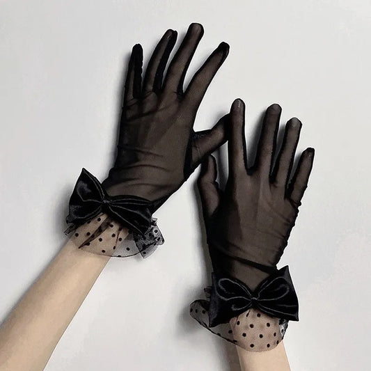 Women Fashion Elegant Lace Black Bowknot Gloves