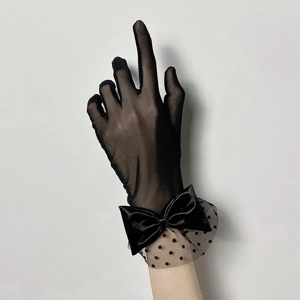 Women Fashion Elegant Lace Black Bowknot Gloves