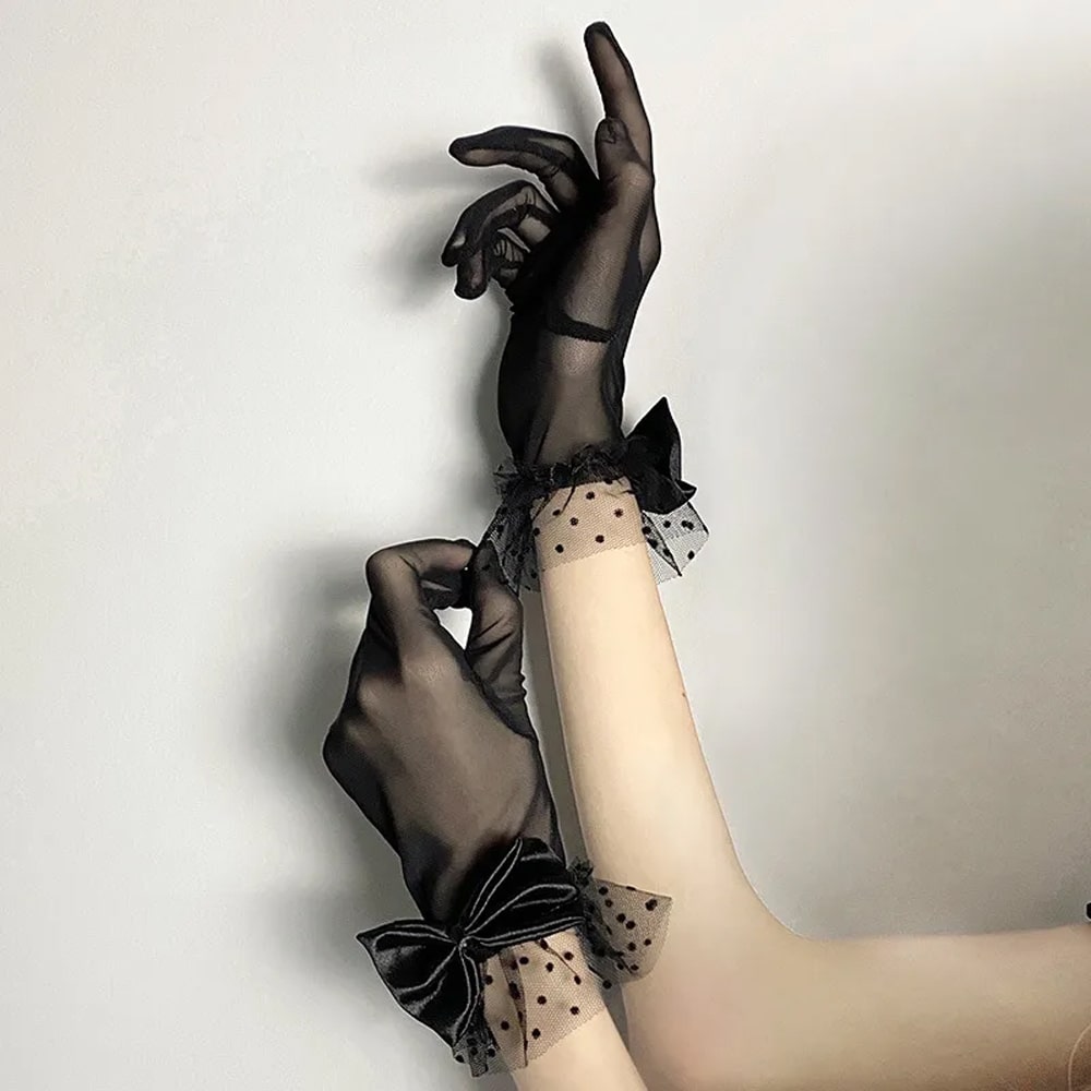 Women Fashion Elegant Lace Black Bowknot Gloves