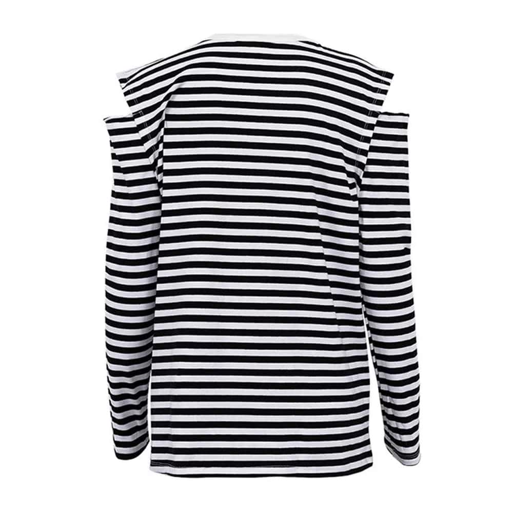 Women Fashion Simple Stripe Printing Round Neck Long Sleeve T-Shirt