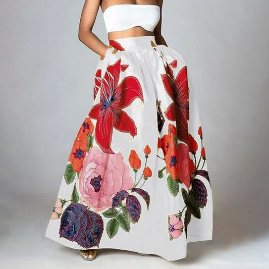 Women Fashion Bohemian High Waist Floral Print Skirt