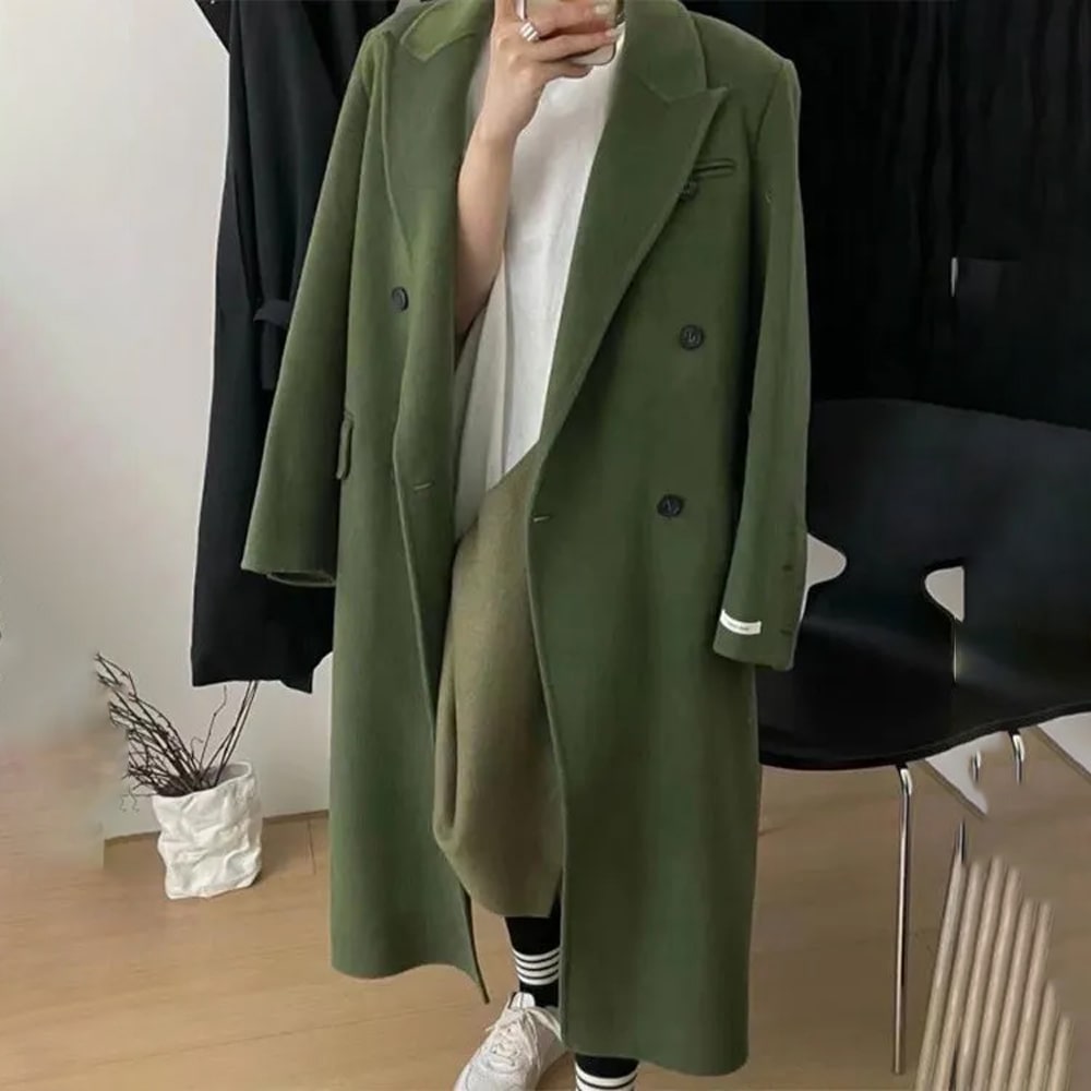 Autumn Winter Women Fashion Solid Color Irregular Cufflinks Long Warm Woolen Jacket Over Coat