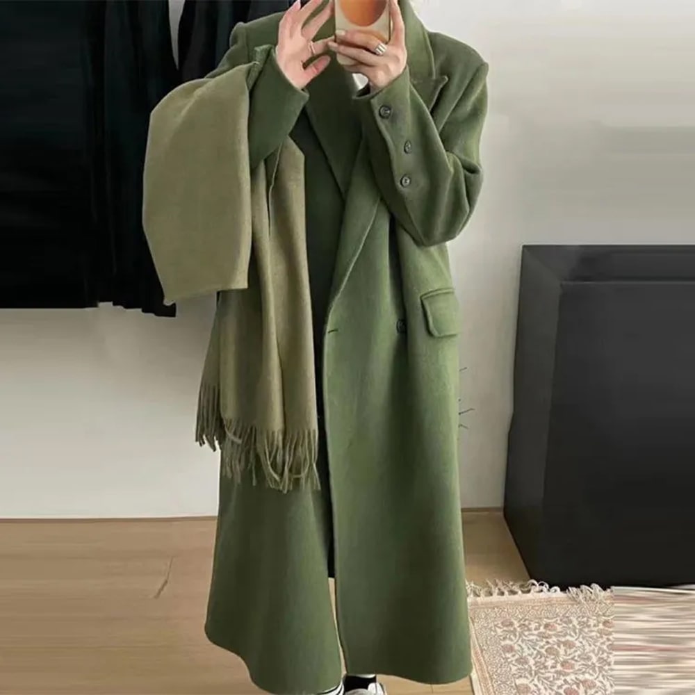 Autumn Winter Women Fashion Solid Color Irregular Cufflinks Long Warm Woolen Jacket Over Coat