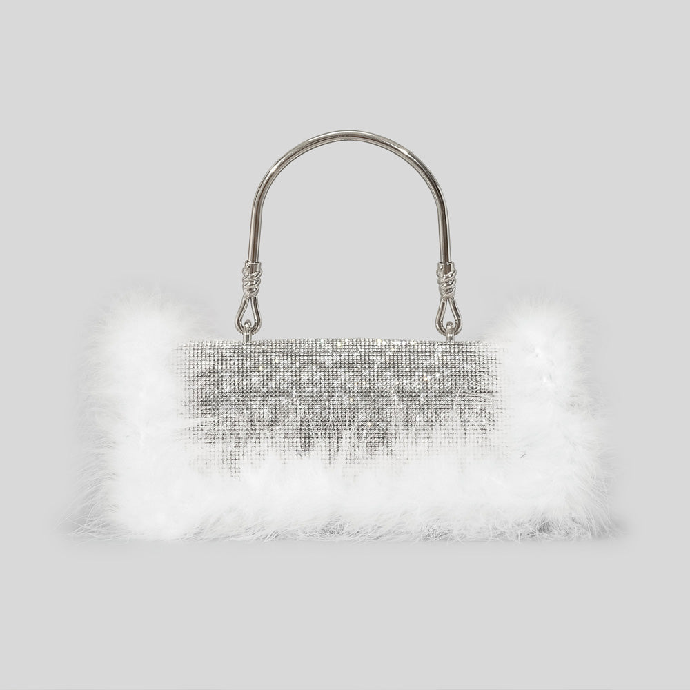 Ostrich Hair Rhinestone Evening Bag  Bag Type: Small Square Bag Bag Size: 10*23*5 cm KMT10383B293